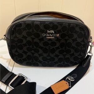 Coach Black Signature Canvas Camera Bag with Silver Hardware